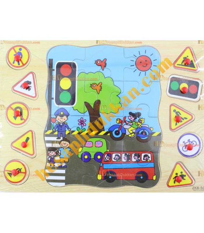 Toptan çivili ahşap puzzle trafik kuralları